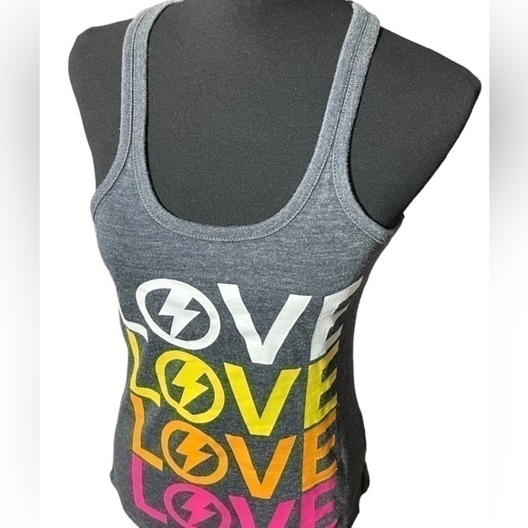Chaser Love Lightning Bolt Tank Size Extra Small Racerback Dark Grey Rare - Picture 9 of 16